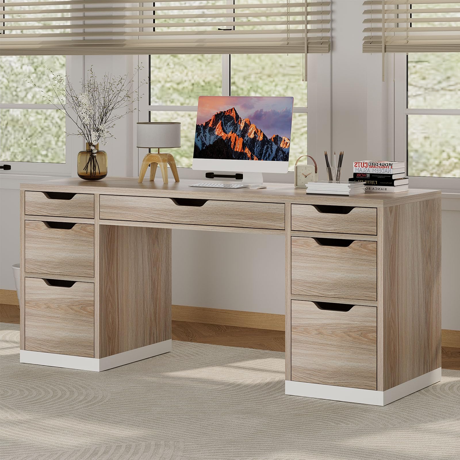 デスク Amazon.com: MaverickFurni 54 Inch Computer Desk with Storage